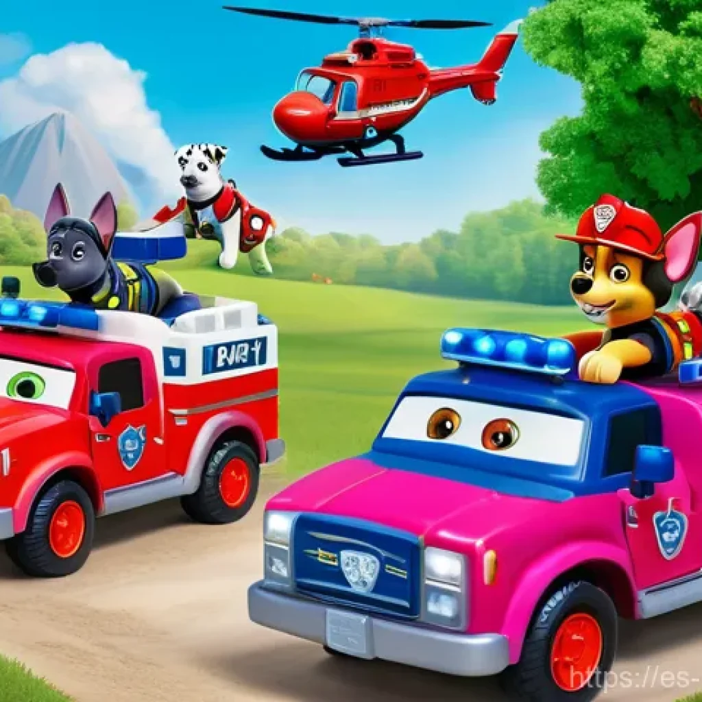 퍼피구조대 글로벌 유통 현황 - An animated scene featuring the PAW Patrol team, including Ryder, Chase, Marshall, and Skye, perform...
