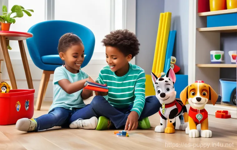 퍼피구조대 글로벌 유통 현황 - An animated scene featuring the PAW Patrol team, including Ryder, Chase, Marshall, and Skye, perform...