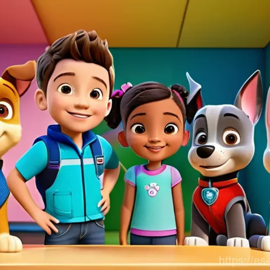 퍼피구조대 디지털 콘텐츠 - **Educational App Experience:**
    "A diverse group of cheerful children, aged 4-7, wearing bright,...