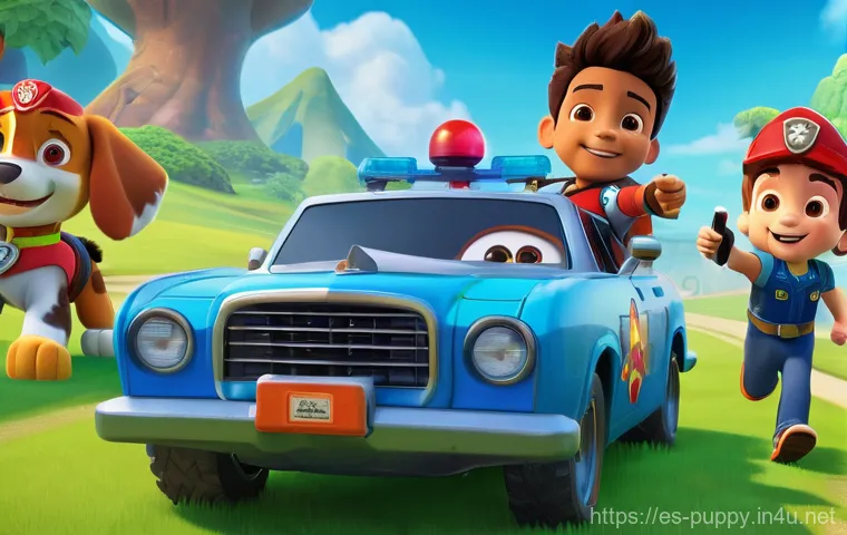 퍼피구조대 디지털 콘텐츠 - **Educational App Experience:**
    "A diverse group of cheerful children, aged 4-7, wearing bright,...