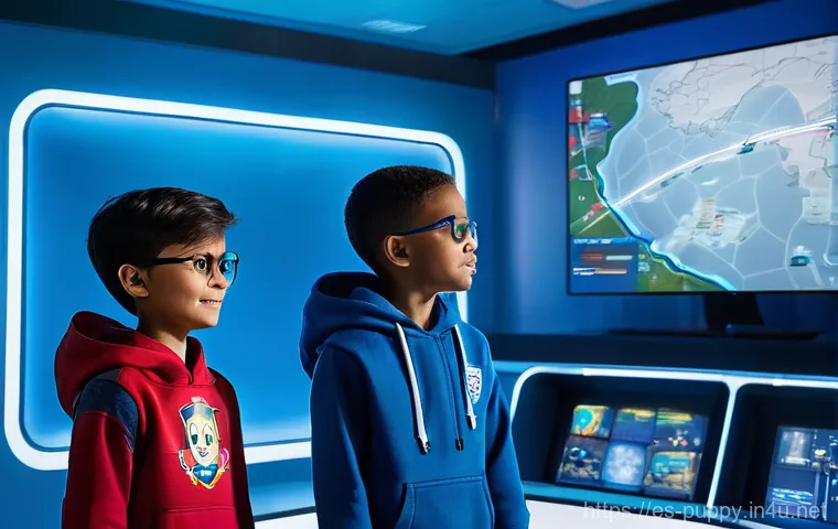 퍼피구조대 각본가 인터뷰 - **Prompt:** A vibrant and heartwarming illustration depicting a diverse group of young children, age...