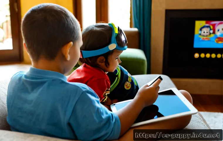 퍼피구조대 연령별 접근성 - Photorealistic Spanish-speaking family living room, a parent and preschool child sitting together on...