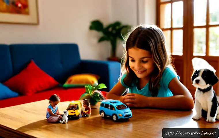 퍼피구조대와 어린이 심리학 - Photorealistic Spanish family living room, a smiling young child in comfortable everyday clothes gen...