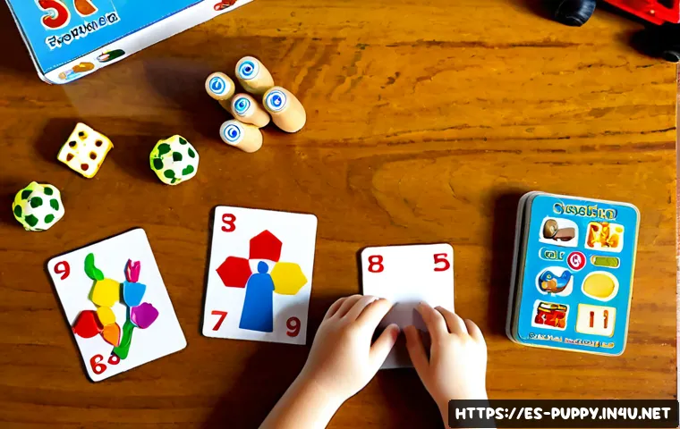 퍼피구조대 학습 보조 자료 - Photorealistic overhead view of a Spanish family learning table with colorful generic rescue-puppy f...